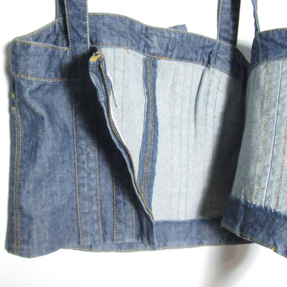 Marc Jacobs Crop Top Bow Detail Corset Bustier Blue Denim Size 4 - Picture 8 of 12
